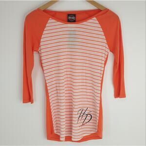 Harley Davidson NEW Orange 3/4 Sleeve Stripped Lightweight Size Small